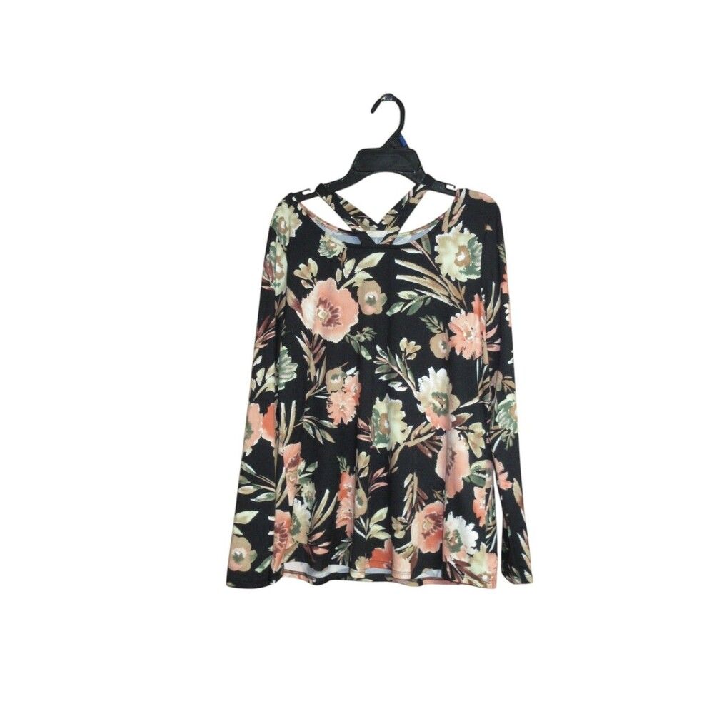 Crescent Womens L/S Flowered Soft crewneck Top